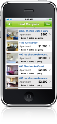 Apartment and house rentals search on the mobile phone
