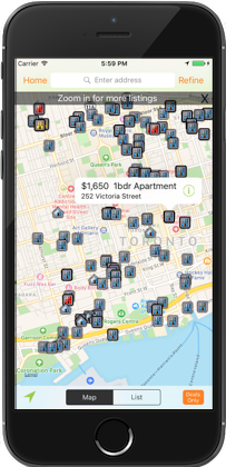Apartment and house rentals search on the mobile phone