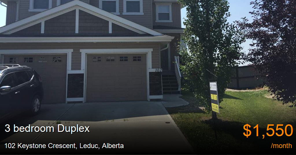 102 keystone crescent, leduc Duplex for Rent