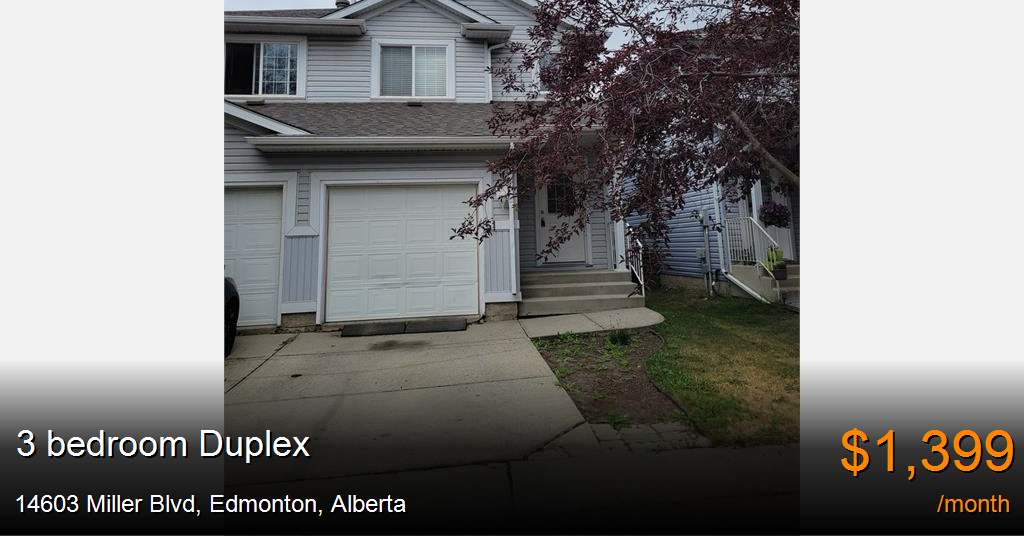 14603 miller blvd, edmonton Duplex for Rent