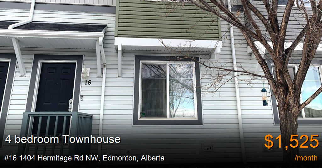 16 1404 hermitage rd nw, edmonton Townhouse for Rent