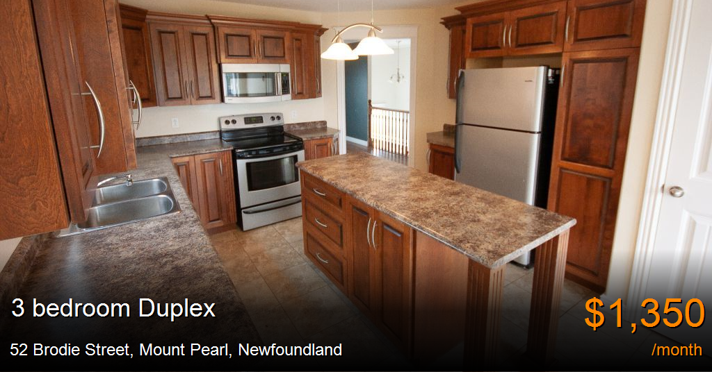 52 brodie street, mount pearl Duplex for Rent