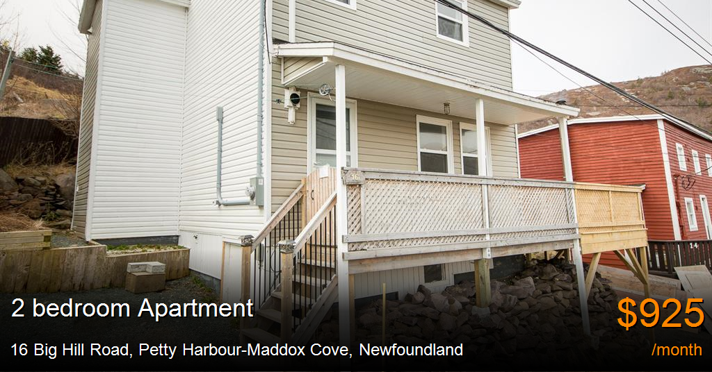 16 Big Hill Road, Petty HarbourMaddox Cove Apartment for Rent