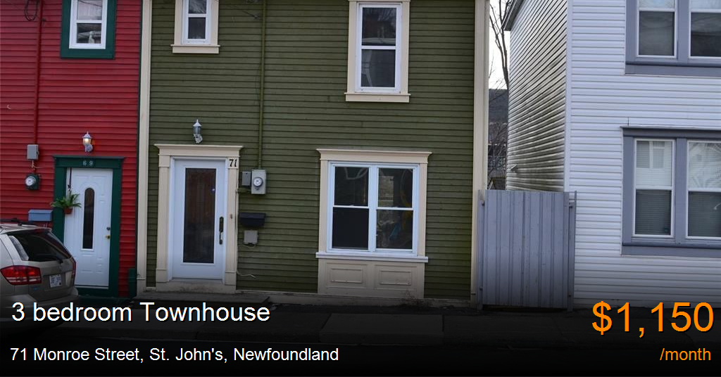 71 Monroe Street, St. John's Townhouse for Rent
