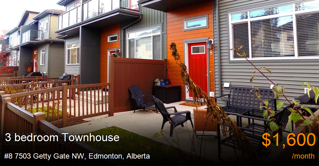 8 7503 getty gate nw, edmonton Townhouse for Rent
