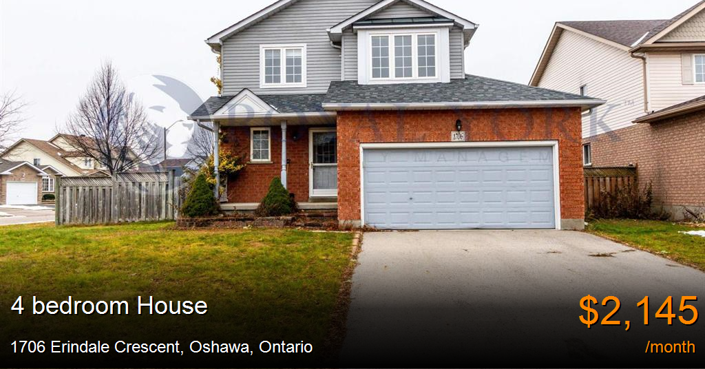 1706 Erindale Crescent, Oshawa House for Rent