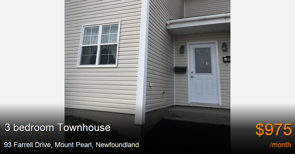 93 Farrell Drive, Mount Pearl Townhouse for Rent